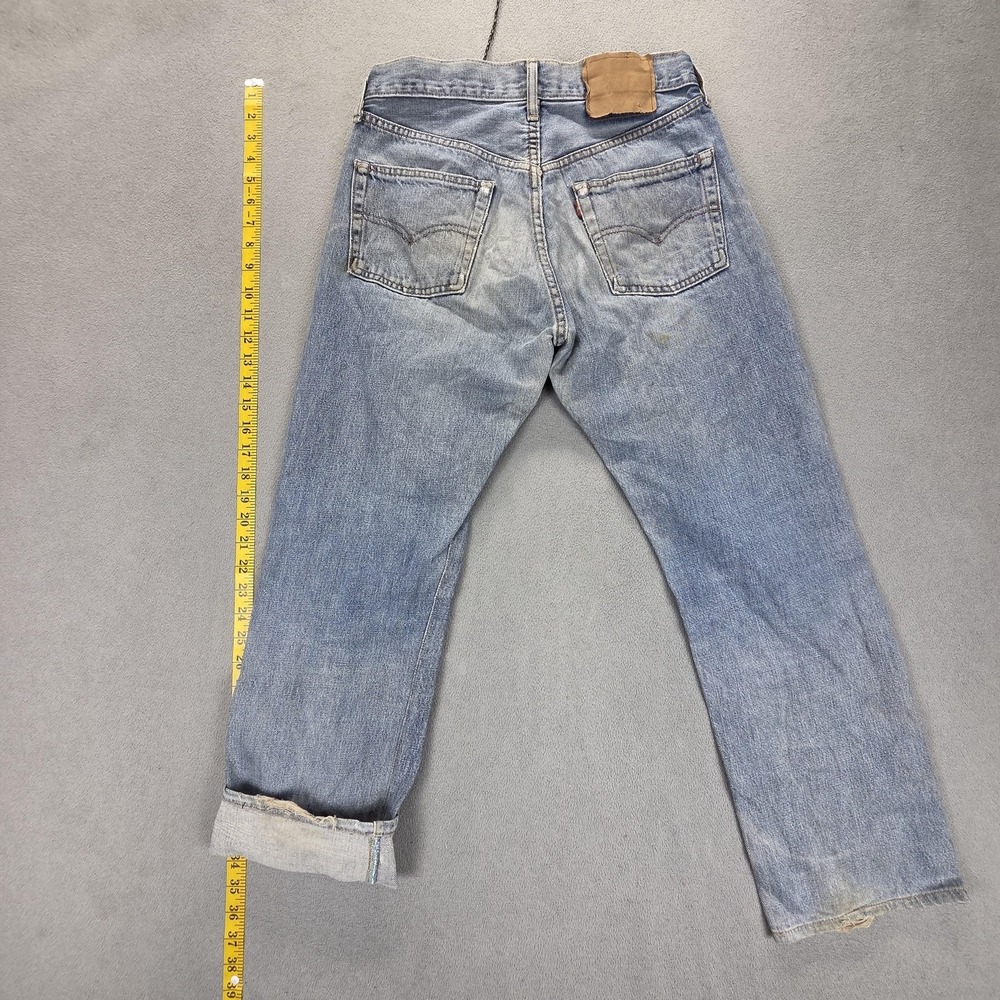 Levis Jeans Mens Selvedge Blue Light Wash Regular Straight Whiskers Fits 28x26 - Picture 2 of 16